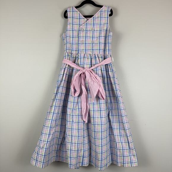 Bailey Boys Gingham Jackie Dress Girls Size Blue Purple‎ Plaid Sleeveless Tie - Picture 3 of 7